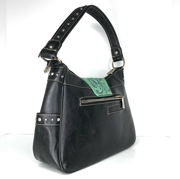 Trinity Ranch Montana West Turquoise Tooled Leather Shoulder Bag - Picture 3 of 16